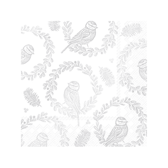 Ihr 10617 Bright Bird Wreath Lunchservet White Silver
