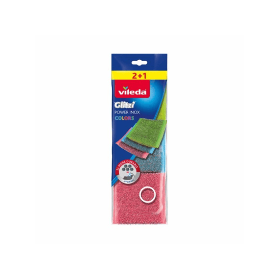 Vileda Schuurspons Glitzi Power Inox Colors 2+1