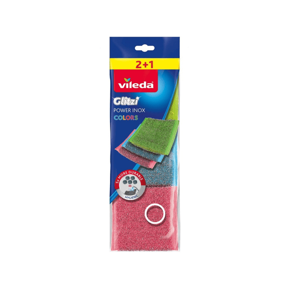 Vileda Schuurspons Glitzi Power Inox Colors 2+1