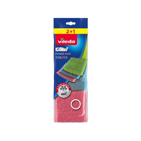 Vileda Schuurspons Glitzi Power Inox Colors 2+1