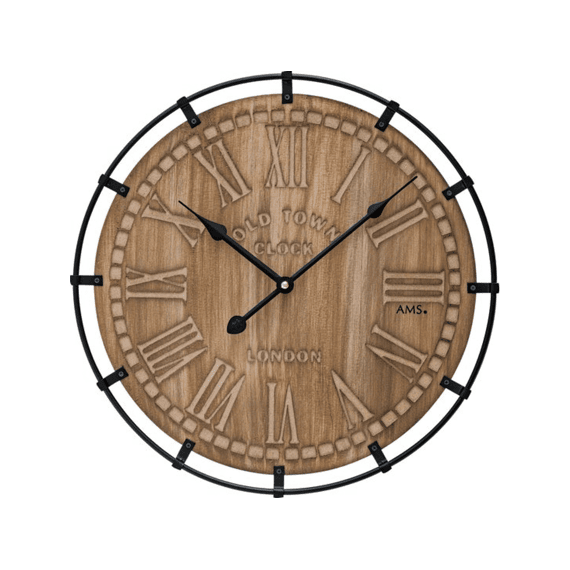 Ams Wandklok Hout / Met Metalen Ring