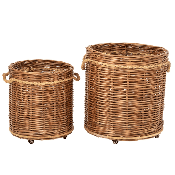 J-line Bloempot Op Wielen Rond Riet Naturel M 48x48x54cm