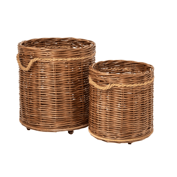 J-line Bloempot Op Wielen Rond Riet Naturel M 48x48x54cm