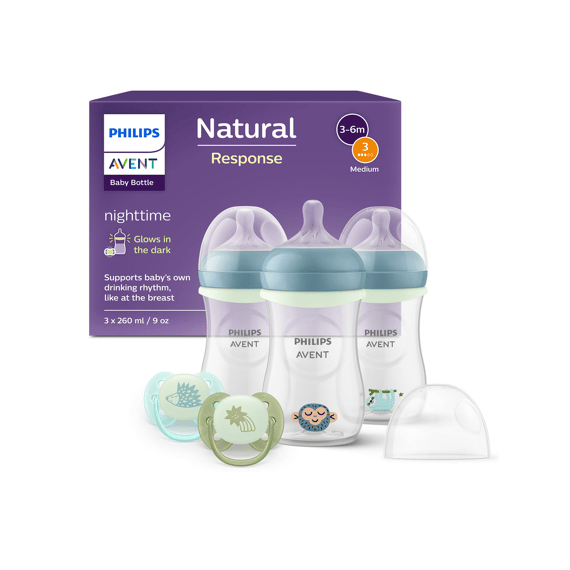 Avent Natural 3.0 Starterset 3x Zuigfles Nighttime 260 Ml Incl. 2 Fopspenen Deco