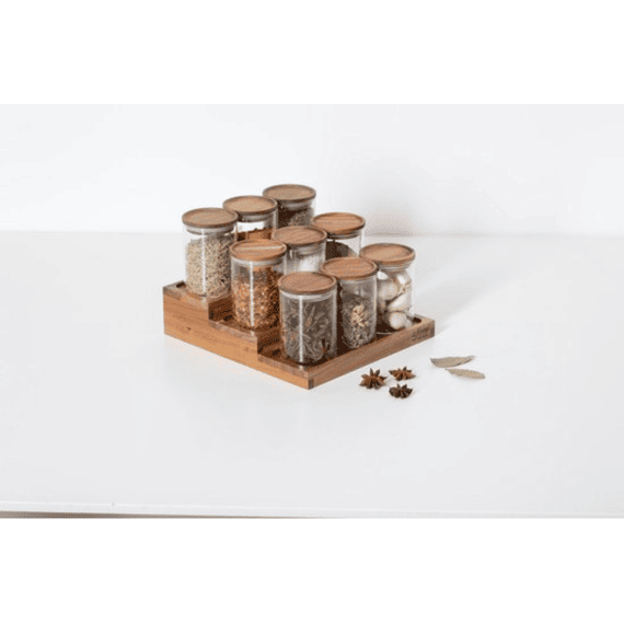 Kruidenrek Harmony 9 Potjes Glas/acaciahout