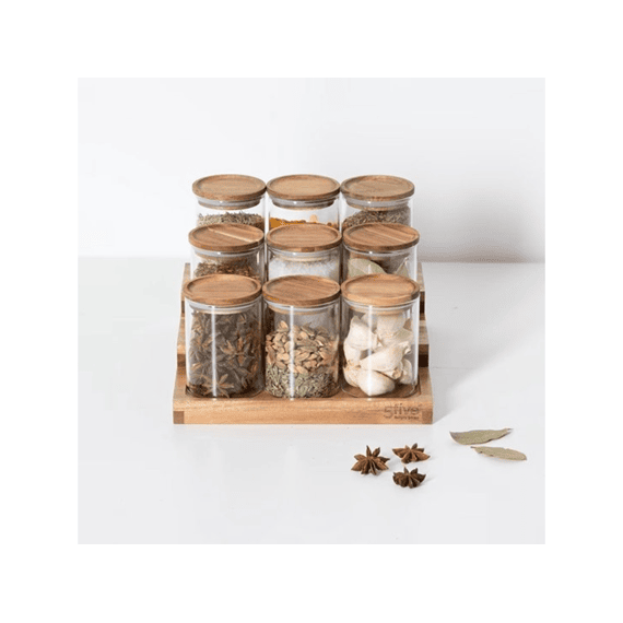 Kruidenrek Harmony 9 Potjes Glas/acaciahout