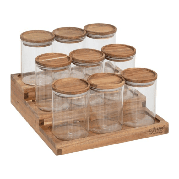 Kruidenrek Harmony 9 Potjes Glas/acaciahout