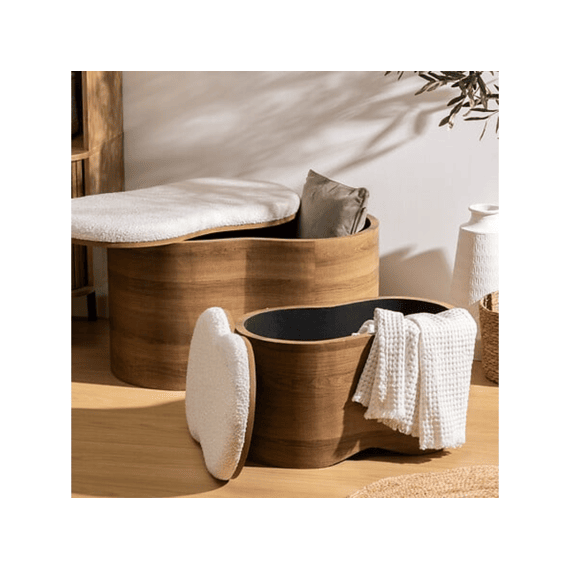 Opbergkoffer Loe Hout En Witte Boucléstof Small