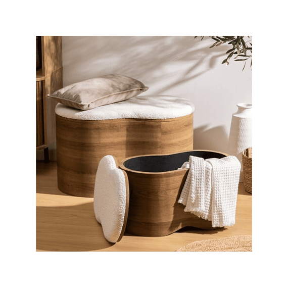 Opbergkoffer Loe Hout En Witte Boucléstof Small