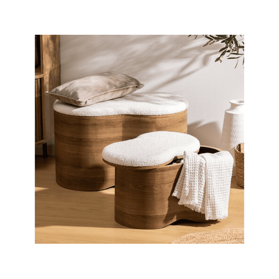 Opbergkoffer Loe Hout En Witte Boucléstof Small