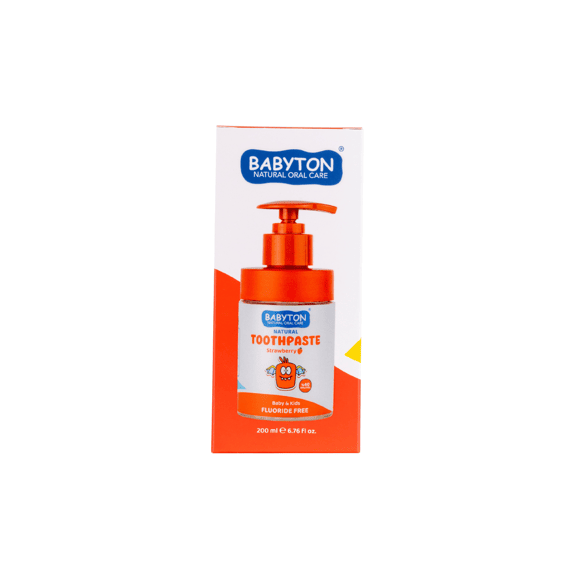 Babyton Tandpasta Fluoridevrij Pompflacon - Aardbei Smaak Natuurlijk 200 G