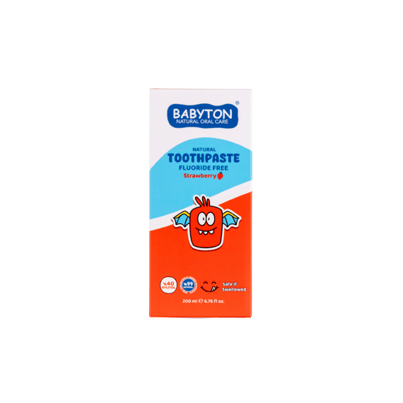Babyton Tandpasta Fluoridevrij Pompflacon - Aardbei Smaak Natuurlijk 200 G