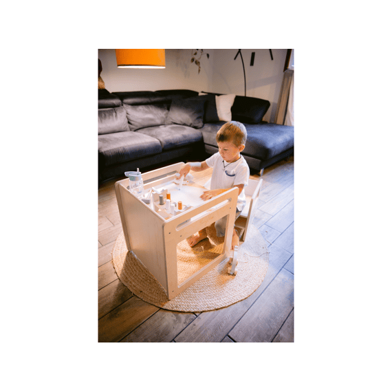 Family Nation Montessori Tafel En Stoelset-natuurlijk Berkenhout-groeit Met Je Kind Mee