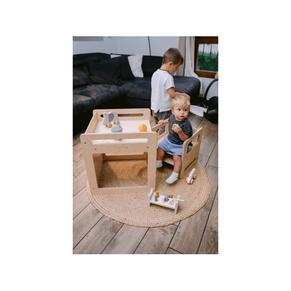 Family Nation Montessori Tafel En Stoelset-natuurlijk Berkenhout-groeit Met Je Kind Mee