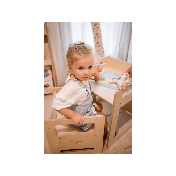 Family Nation Montessori Tafel En Stoelset-natuurlijk Berkenhout-groeit Met Je Kind Mee
