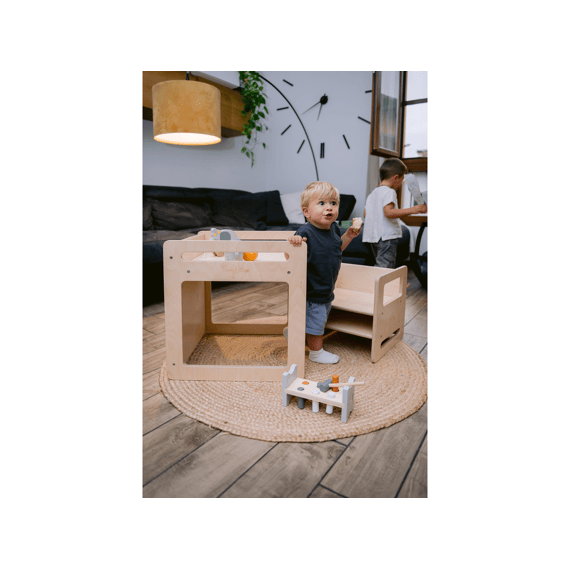 Family Nation Montessori Tafel En Stoelset-natuurlijk Berkenhout-groeit Met Je Kind Mee