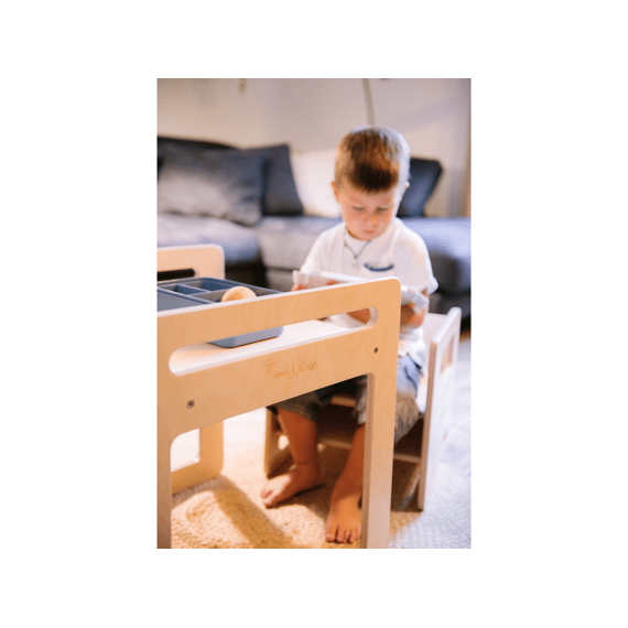 Family Nation Montessori Tafel En Stoelset-natuurlijk Berkenhout-groeit Met Je Kind Mee