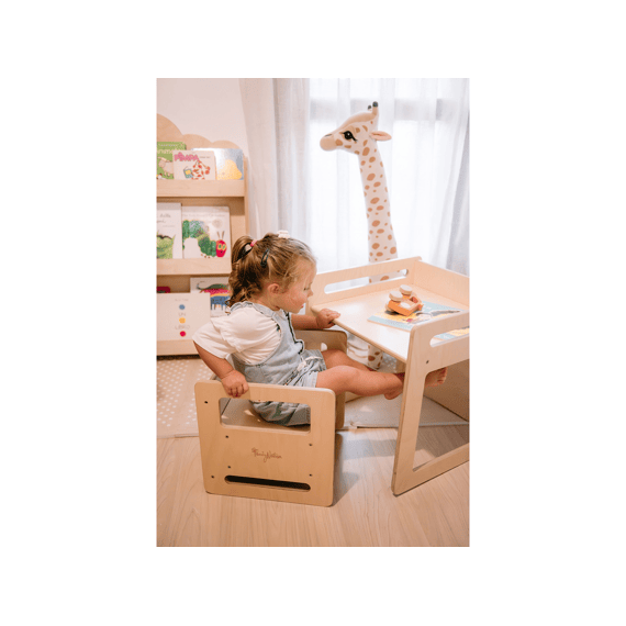 Family Nation Montessori Tafel En Stoelset-natuurlijk Berkenhout-groeit Met Je Kind Mee
