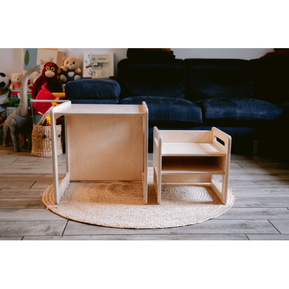 Family Nation Montessori Tafel En Stoelset-natuurlijk Berkenhout-groeit Met Je Kind Mee