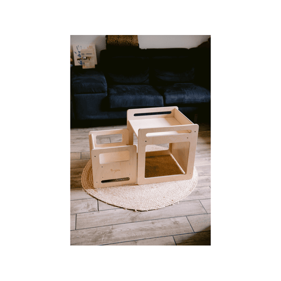 Family Nation Montessori Tafel En Stoelset-natuurlijk Berkenhout-groeit Met Je Kind Mee