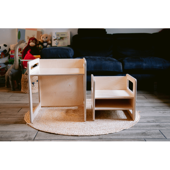 Family Nation Montessori Tafel En Stoelset-natuurlijk Berkenhout-groeit Met Je Kind Mee