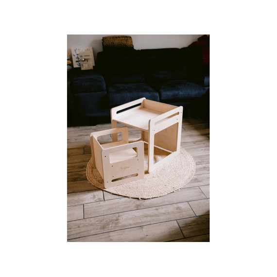 Family Nation Montessori Tafel En Stoelset-natuurlijk Berkenhout-groeit Met Je Kind Mee