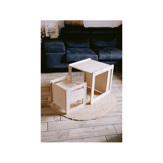 Family Nation Montessori Tafel En Stoelset-natuurlijk Berkenhout-groeit Met Je Kind Mee
