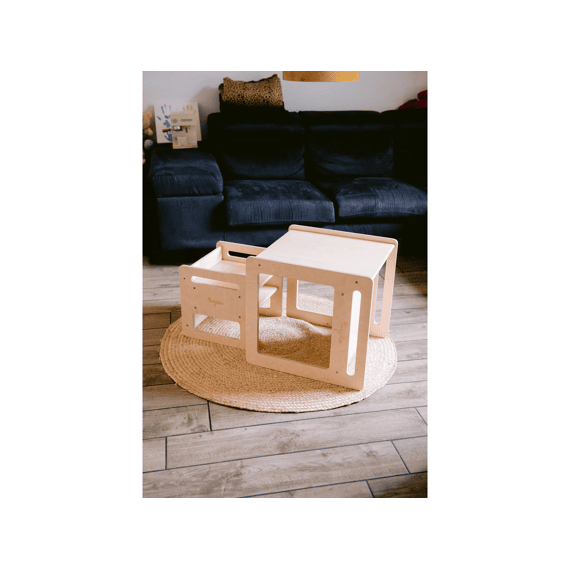 Family Nation Montessori Tafel En Stoelset-natuurlijk Berkenhout-groeit Met Je Kind Mee