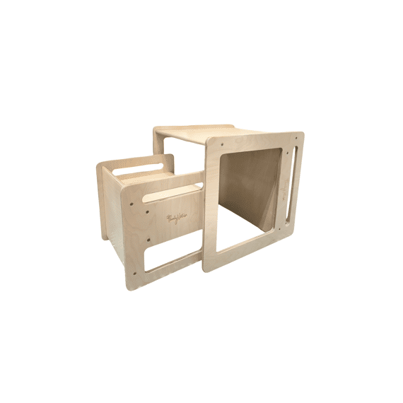 Family Nation Montessori Tafel En Stoelset-natuurlijk Berkenhout-groeit Met Je Kind Mee