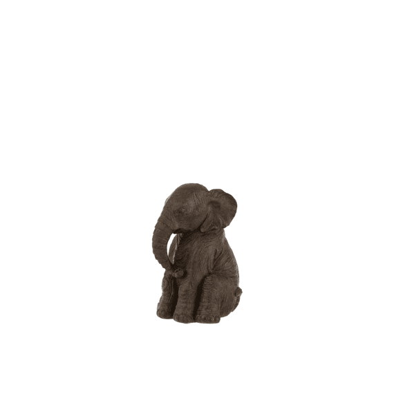 J-line Olifant Zittend Polyresin 17.5x16.5x23cm Donkerbruin