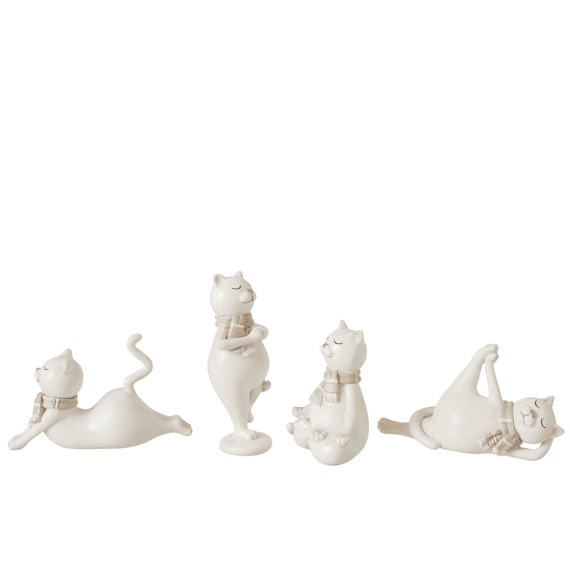 J-line Kat Sjaal Polyresin 15.5x5.5x9cm Wit 4 Assortiment