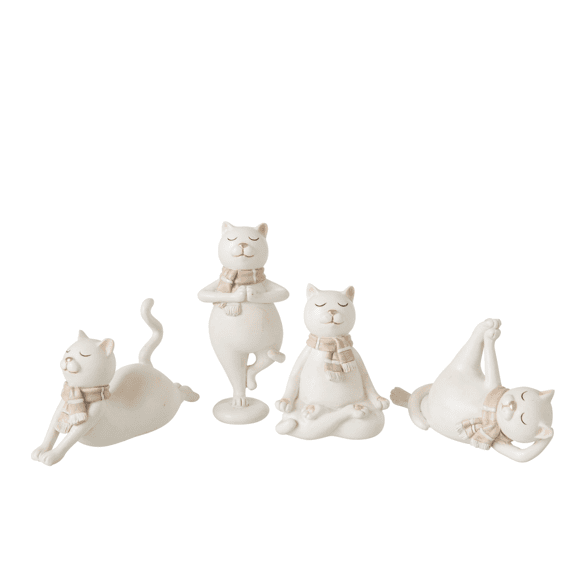 J-line Kat Sjaal Polyresin 15.5x5.5x9cm Wit 4 Assortiment