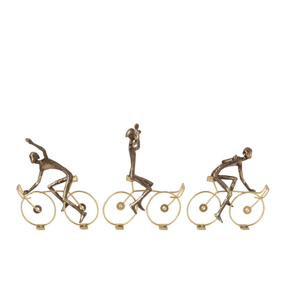 J-line Fietser Polyresin Small 15.5x7.5x18cm Bruin/goud 3 Assortiment