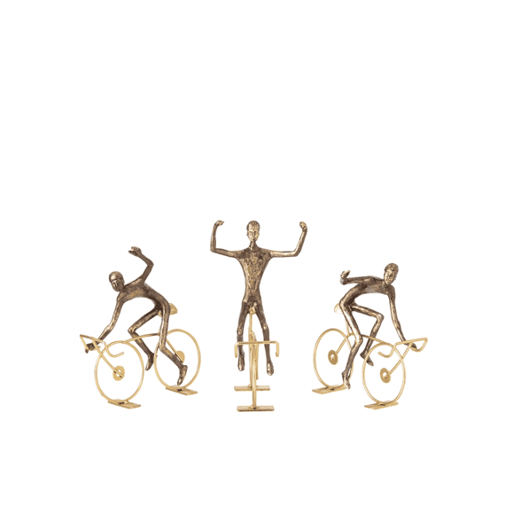 J-line Fietser Polyresin Small 15.5x7.5x18cm Bruin/goud 3 Assortiment
