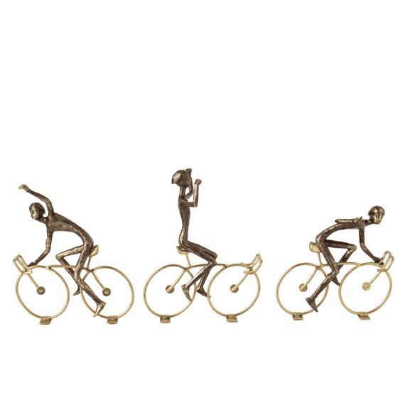 J-line Fietser Polyresin Large 21.5x14x28.5cm Bruin/goud 3 Assortiment