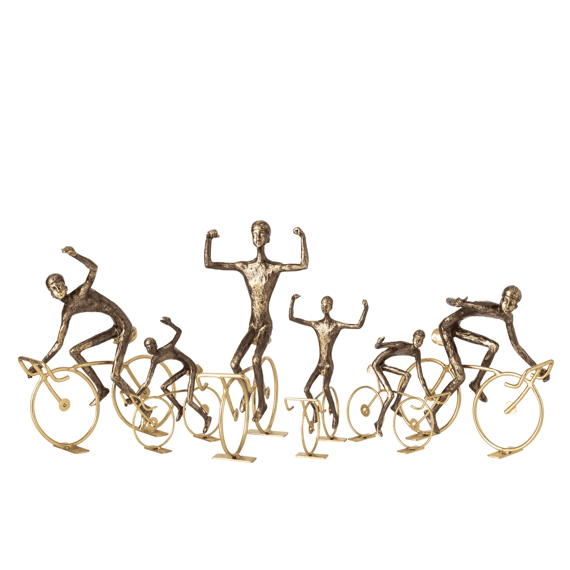 J-line Fietser Polyresin Large 21.5x14x28.5cm Bruin/goud 3 Assortiment