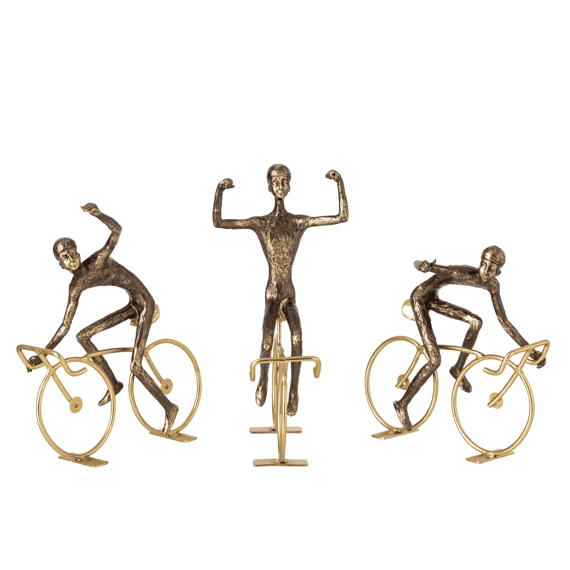 J-line Fietser Polyresin Large 21.5x14x28.5cm Bruin/goud 3 Assortiment