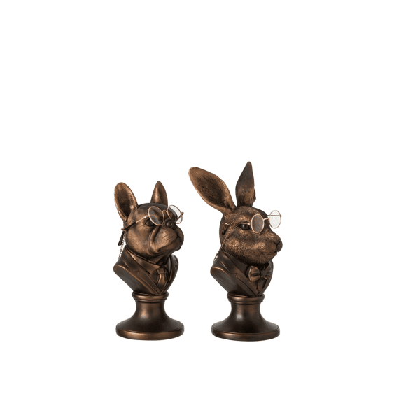 J-line Borstbeeld Hond/konijn Polyresin 17x14x30cm Bruin 2 Assortiment
