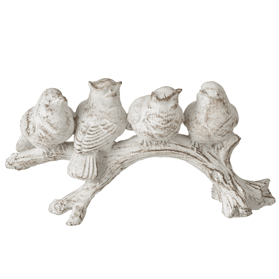 J-line Vogel Op Tak Klei Small 26x8.5x13.5cm Ecru