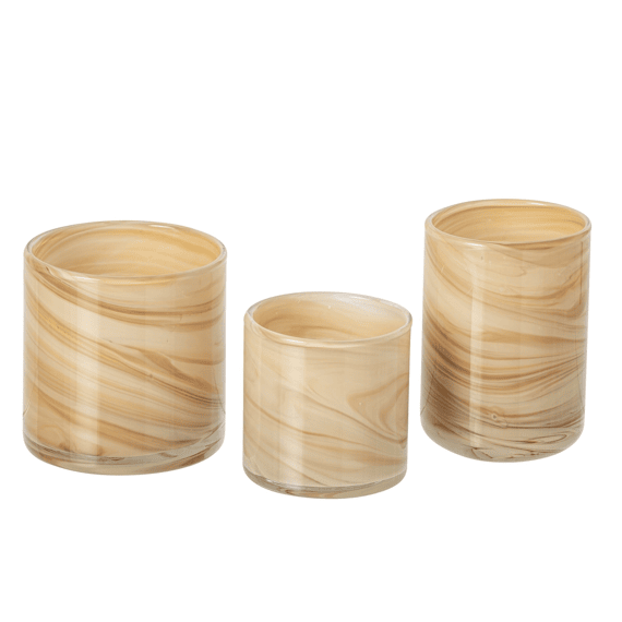 J-line Theelichthouder Marmer Glas Medium Beige