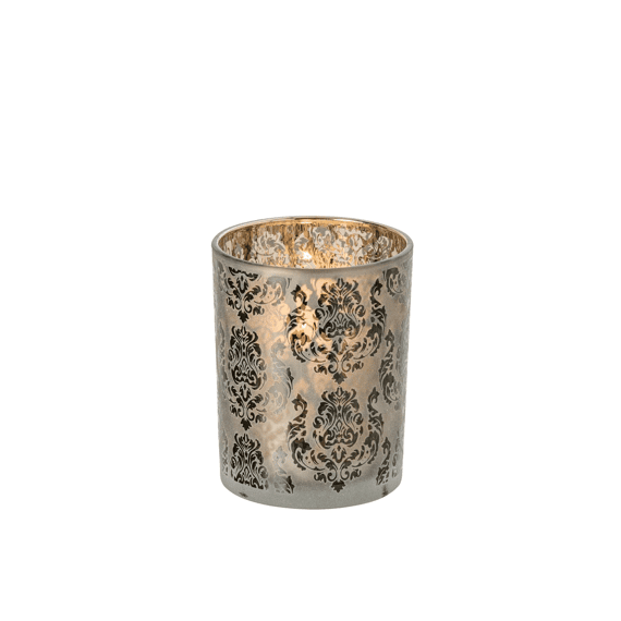 J-line Theelichthouder Bloemen Glas Medium 10x10x12.5cm Khaki/goud