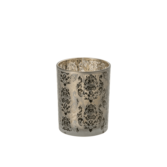 J-line Theelichthouder Bloemen Glas Medium 10x10x12.5cm Khaki/goud