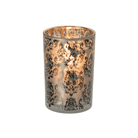 J-line Theelichthouder Bloemen Glas Large 12x12x18cm Khaki/goud