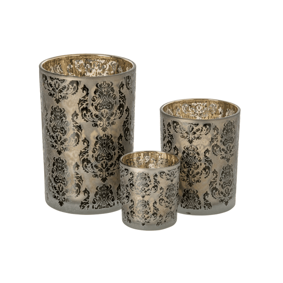 J-line Theelichthouder Bloemen Glas Large 12x12x18cm Khaki/goud