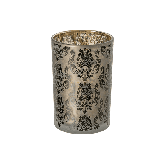 J-line Theelichthouder Bloemen Glas Large 12x12x18cm Khaki/goud