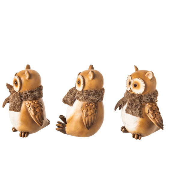 J-line Uil Sjaal Polyresin Large 12x12x16.5cm Beige/bruin 3 Assortiment