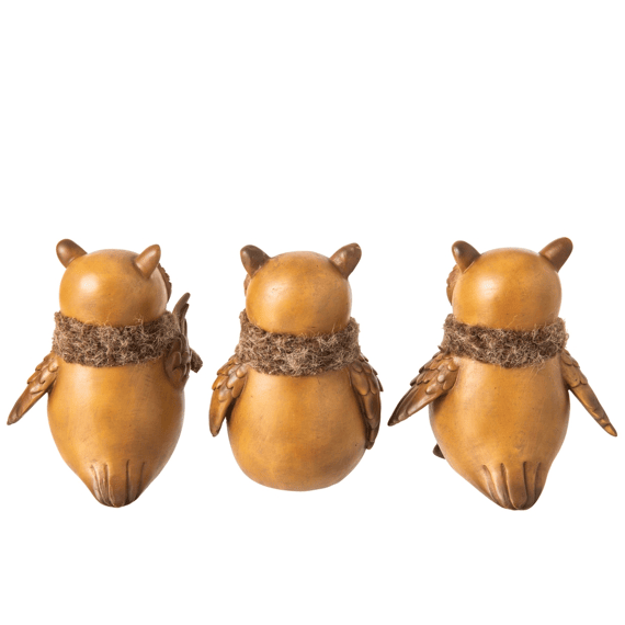 J-line Uil Sjaal Polyresin Large 12x12x16.5cm Beige/bruin 3 Assortiment