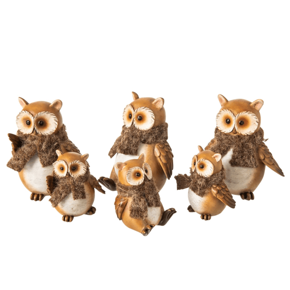 J-line Uil Sjaal Polyresin Large 12x12x16.5cm Beige/bruin 3 Assortiment