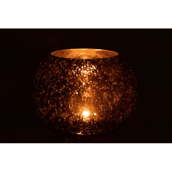 J-line Windlicht Bol Glas Large 20x20x16cm Bruin
