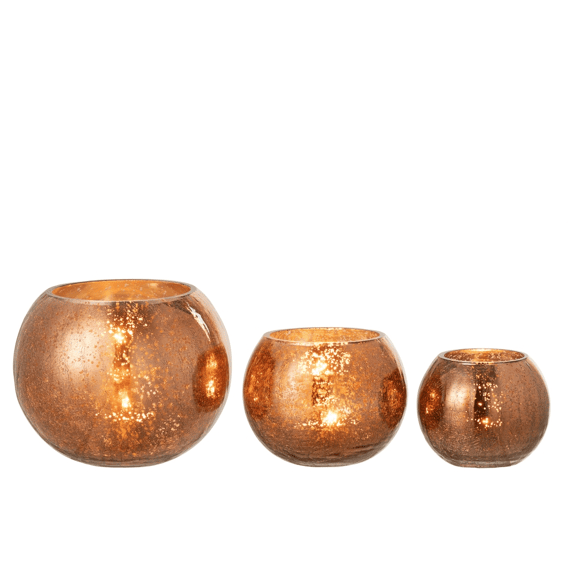 J-line Windlicht Bol Glas Large 20x20x16cm Bruin
